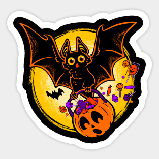 Halloween Cute Bat with Pumpkin Candy Pail Sticker